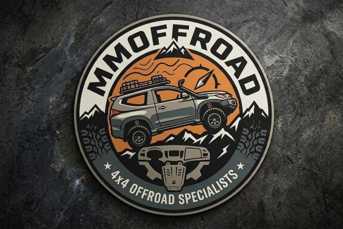 Logo of MMOFFROAD with off-road vehicle illustration on a dark textured background